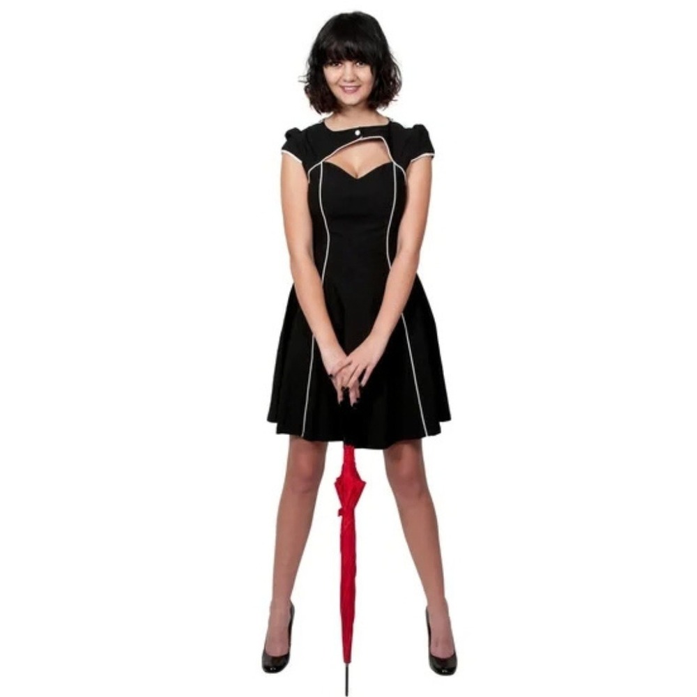 Sourpuss Skater Dress Women L Black Keyhole Contrast Detail Rockabilly Punk Goth